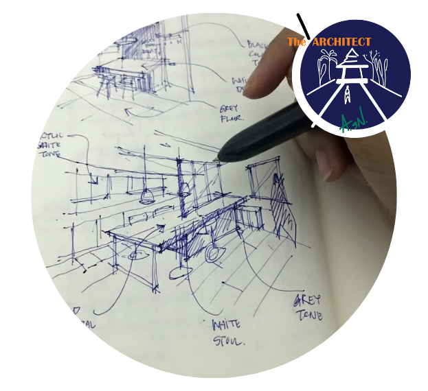 An Architect Nay sketch of an interior design for Architect Phuket